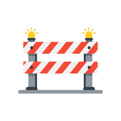 Road Construction Barrier Icon with Flashing Lights - Safety Warning and Obstacle