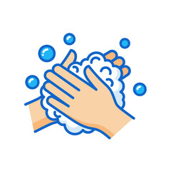 Hand Washing Icon - Hygiene and Cleanliness with Soap Bubbles