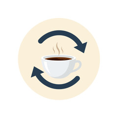Coffee Refresh or Continuous Cycle Icon - Steaming Cup with Rotating Arrows