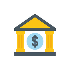 Bank Building Icon with Dollar Sign - Financial Institution and Savings Symbol