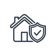 Home Security Shield with Checkmark Icon, House Protection Symbol