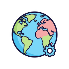 Earth Globe with Gear Icon - Global Management or International System Settings