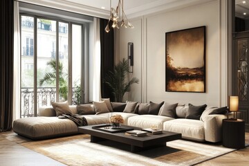 Obraz premium Luxury modern living room with parisian view