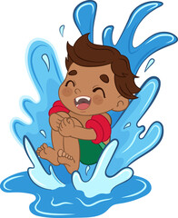 Kid doing a cannonball jump into the pool &ndash; summer cartoon illustration