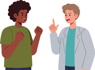 Obraz premium Two men in argument with expressive gestures and intense emotions vector illustration 