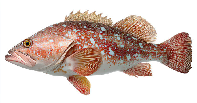 Detailed Illustration of a Colorful Grouper Fish on White Background