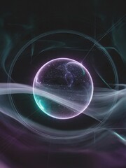Obraz premium Suspended Space Orb — Celestial Glow in Purple Mist