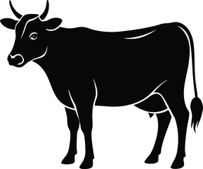 Majestic Cow Silhouette A Stunning Black and White Illustration of a Cow