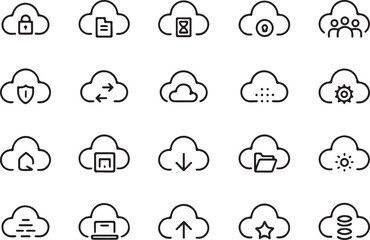 Obraz premium Cloud Computing Icons Set - Outline Vector Symbols