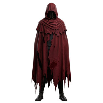 Red hooded knight in tattered cloak and black armor