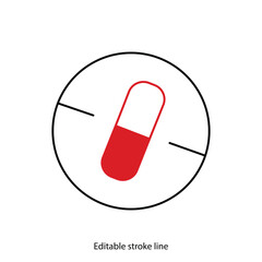 No pills symbol or icon. Vector stock illustration isolated on white background for design template medical, pharmacy, hospital, healthy bio shop concept web and print material. Editable stroke line