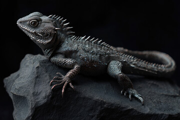 Obraz premium Detailed Lizard Portrait on Rock with Spikes
