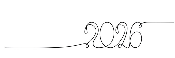 2026 sign - decoration continuous line hand drawing sign for year calendar. Vector stock illustration minimalism design isolated on white background. Editable stroke single line. 