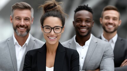Professional leaders showcase teamwork and success at corporate office setting during business hours