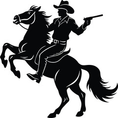 Silhouette of a Cowboy on Horseback Wild West Gunfighter Illustration