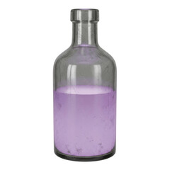 Glass potion bottle filled with glowing purple liquid