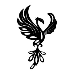 Fototapeta premium Tribal Phoenix Bird Vector Illustration. Stylized tribal phoenix bird vector illustration in black silhouette.