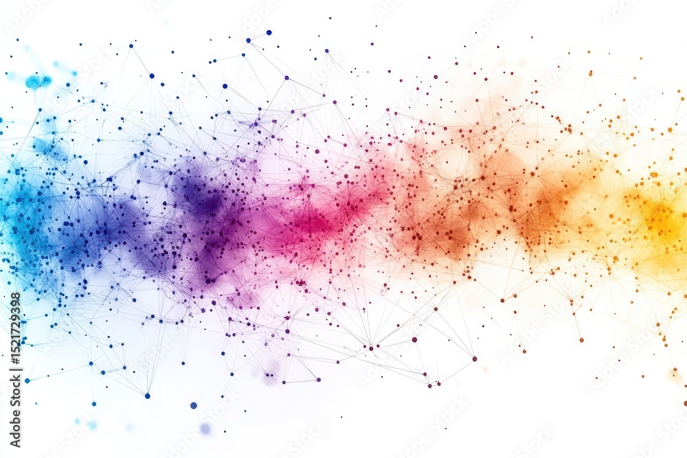Poster Vibrant abstract design featuring colorful splashes and geometric shapes on a white background created in a digital art piece