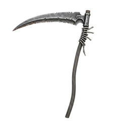 Fantasy reaper scythe with jagged blade and bone handle  