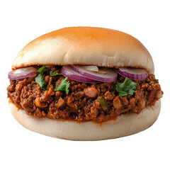 Keema pav minced meat sandwich isolated on transparent background