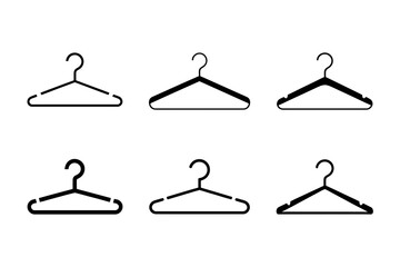 Six black clothes hangers in different thicknesses