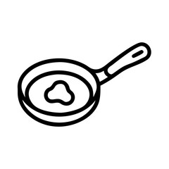 Simple minimalistic illustration of a frying pan with an egg shape inside on a white background for culinary or kitchen-related designs
