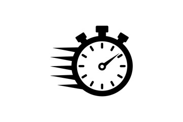 Black stopwatch with motion lines on a white background