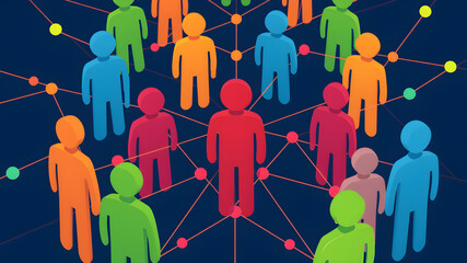 Colorful connected figures representing social networks teamwork collaboration and community