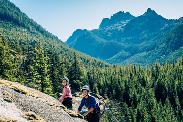 Climber on a cliff, Via Ferrata, Sea to Sky , Squamish, British Columbia, Canada