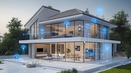 Comprehensive layout of functional design elements in smart homes incorporating IoT driven climate control energy monitoring and adaptive space utilization