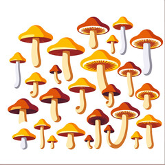 Colorful Mushroom Collection Vector Graphic- Whimsical Fungi Illustration- Perfect for Nature Themed Designs- Art Print of Fun Cartoon Mushrooms on White