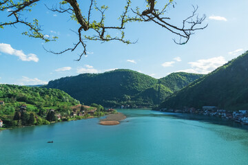 Beautiful lake peninsula (Divic, Zvornik) of Drina River.  Bosnia and Herzegovina, on a spring day.