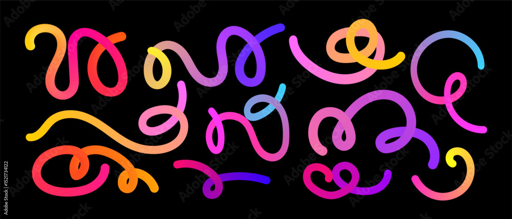Poster set of vector graphic elements. abstract shapes with smooth wavy lines, bright colors and gradient t