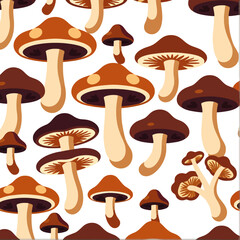 Mushroom Pattern Background - Whimsical Fungi Illustration - Forest Floor Design with Brown and Beige Colors - Nature Inspired Wallpaper - Seamless Mushroom Print