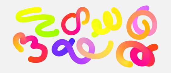 Set of vector graphic elements. Abstract shapes with smooth wavy lines, bright colors and gradient transitions.