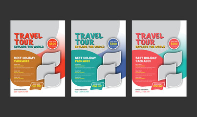 Explore the World Travel Flyer Web Banner Leaflet Poster Brochure. Summer beach holiday Social Media Promotional Ads Design, beautiful travel flyer template.