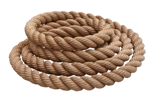 Coiled Rope: A close-up shot showcases a sturdy, intricately coiled rope, exuding a sense of strength and resilience. The tactile texture and natural tones make it a versatile visual element.
