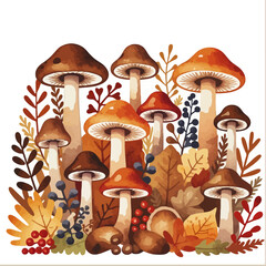 Watercolor Mushroom Art-Fall Forest Illustration-Autumn Botanical Print-Nature Inspired Artwork-Whimsical Mushroom Decor-Harvest Season Art-Colorful Fungi Painting