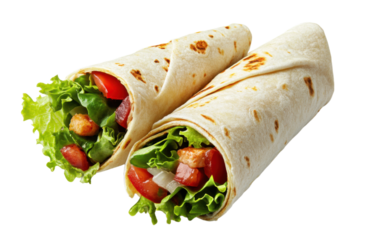 Two wraps of food with lettuce and tomatoes