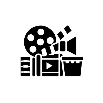 Clapperboard with Film Reels Silhouette for Cinema and Filmmaking Design