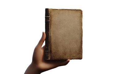 Holding an antique book with aged pages on transparent background