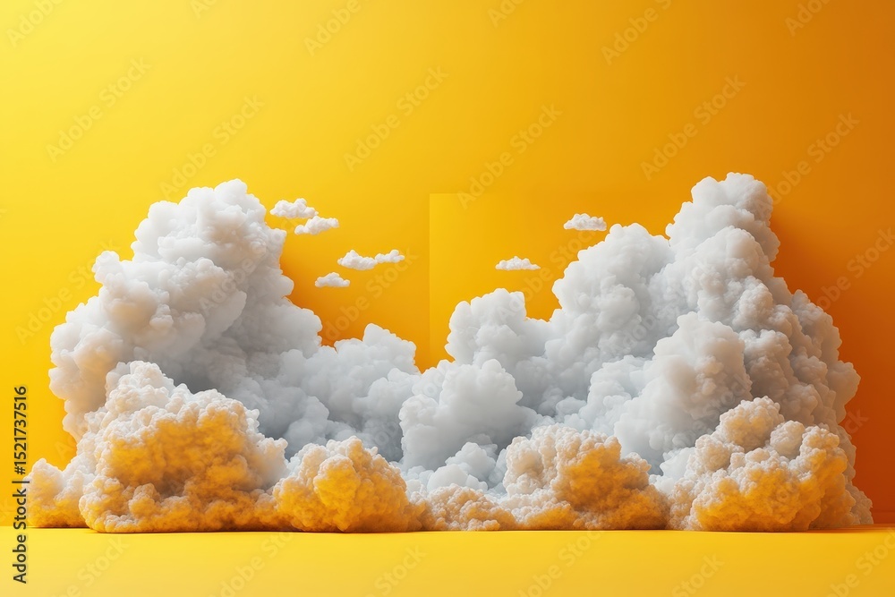 Aufkleber bright yellow background contrasts with fluffy white clouds creating a dreamy and uplifting atmosphe