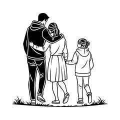family together line art silhouette vector