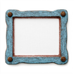 Handmade ceramic tile frame with decorative painted border in blue and white watercolor style. Artisan pottery square with ornate edge design creates rustic Mediterranean inspired accent piece