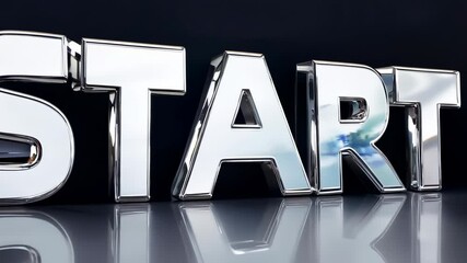 Start chrome sign appears on the screen with flashing light and reflections screen lights. Retro styled start text - Powered by Adobe