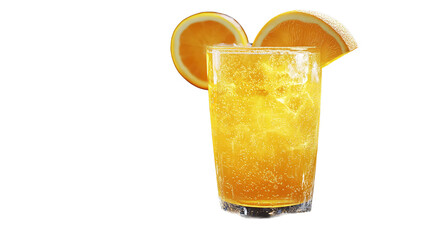 Refreshing orange fizz drink with orange on transparent background