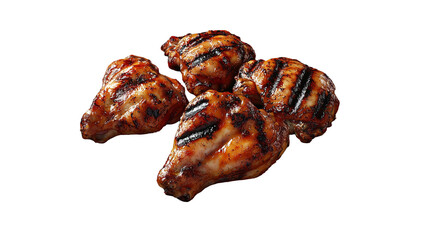 Juicy grilled chicken thighs glistening with on transparent background