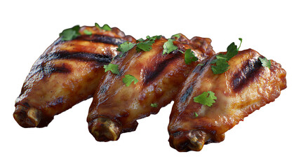 Mouthwatering grilled chicken wings glazed on transparent background