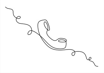 Telephone handset in one continuous line drawing. Symbol of communication. Telephone in simple linear style. Hand drawn one line vector. Editable stroke