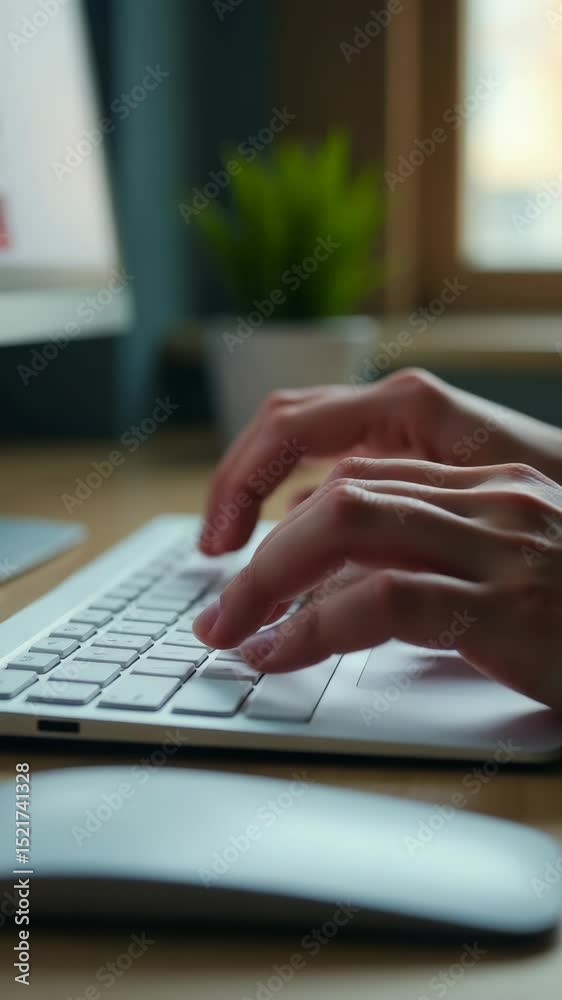 Leinwandbilder A close-up of a person typing away on their computer keyboard, perfect for use in articles about technology or working from home